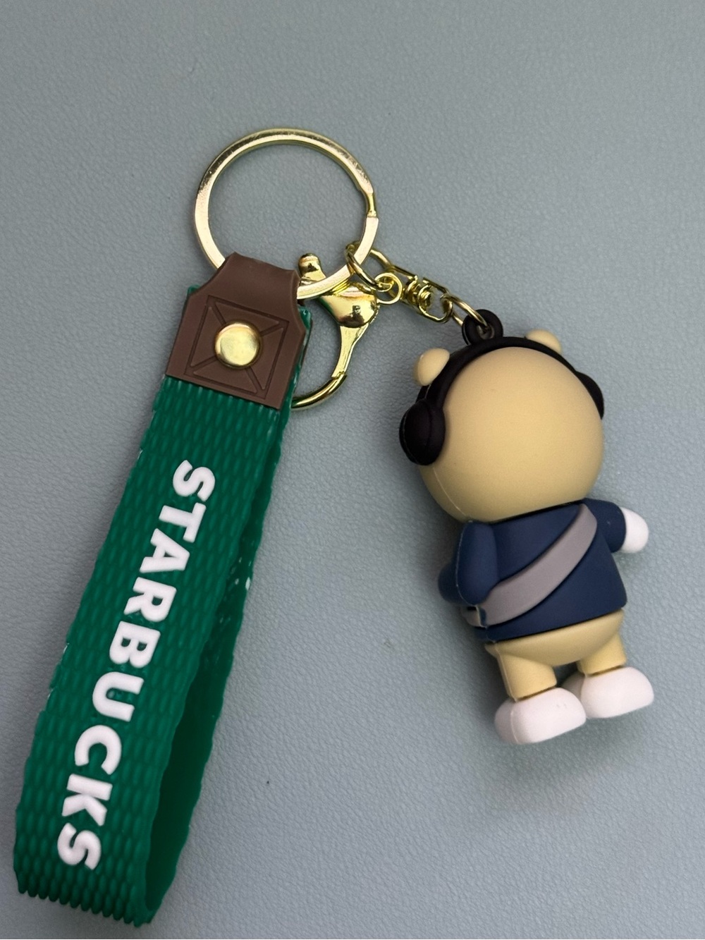NWOT Blue Barista Bear Keychain with Green Logo Strap - Picture 3 of 11
